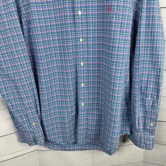 Ralph Lauren Blue Pink Pony Mens size L Button Down Long Sleeve Striped Shirt - Picture 4 of 8